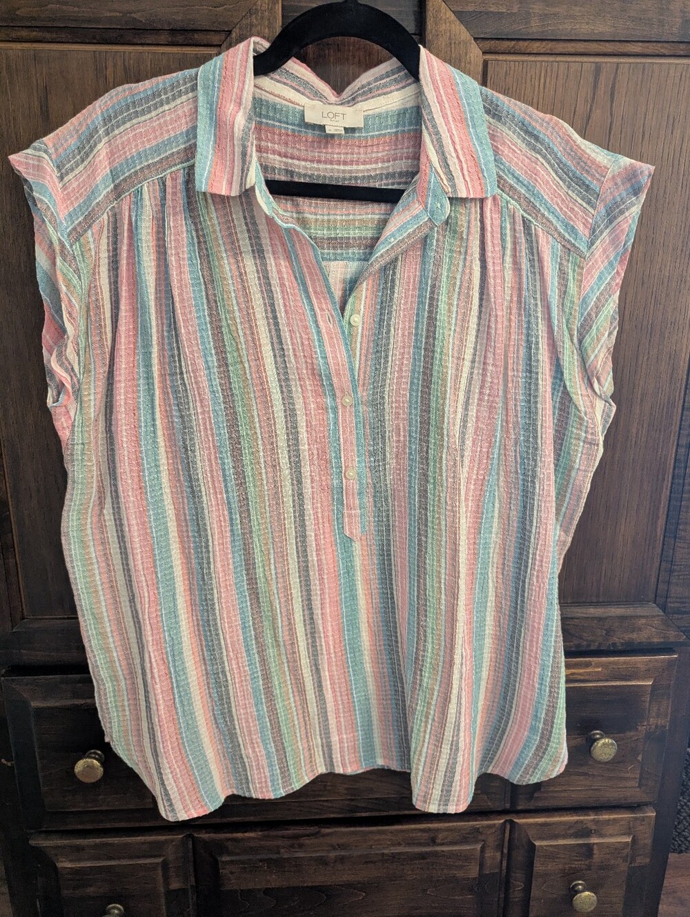 LOFT Pastel Multi-Striped Cap Sleeve Top